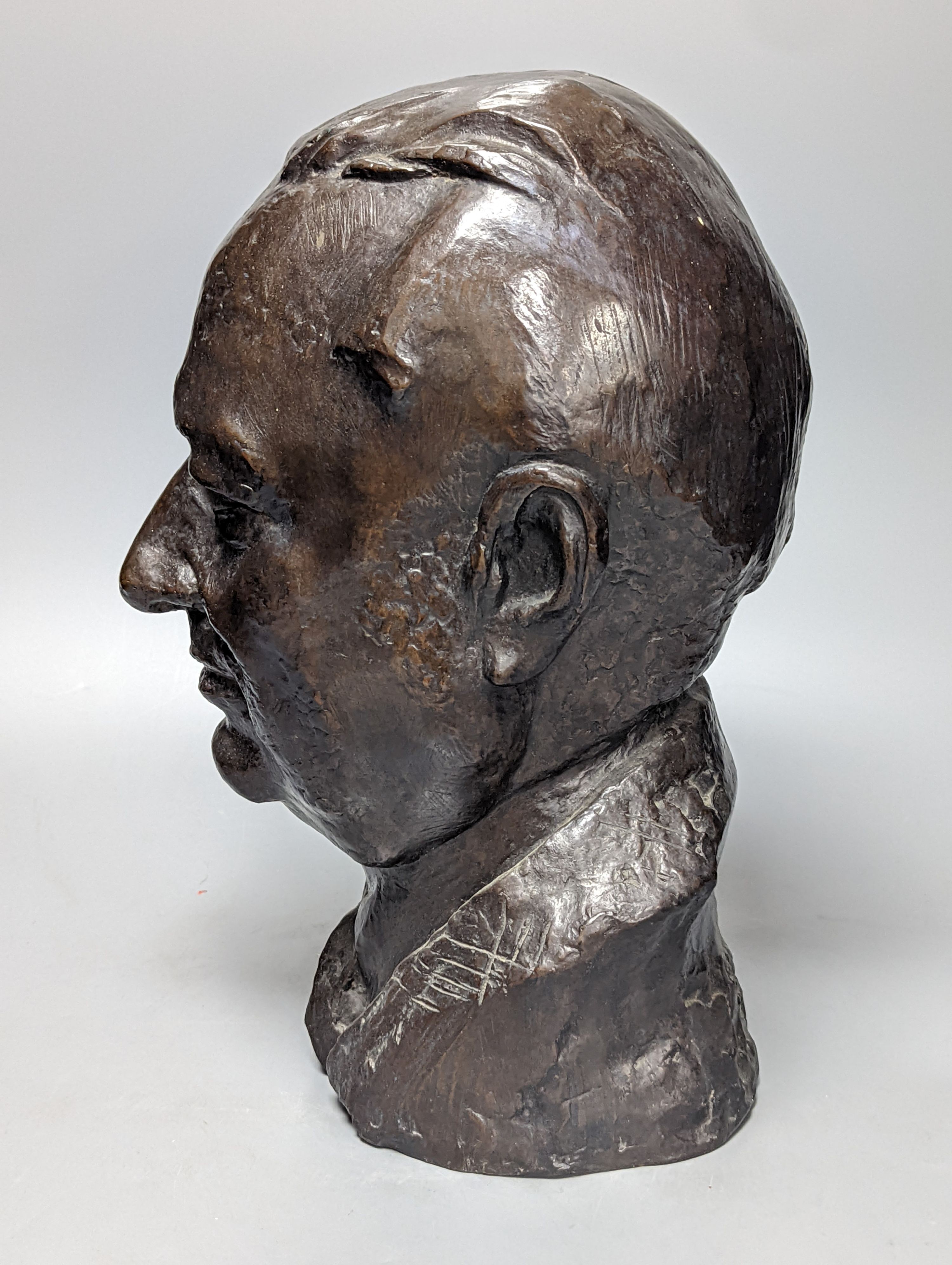 Michel Millberger, bronze bust of a man, indistinct foundry mark 34cm